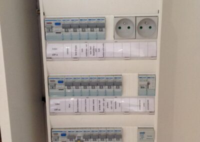 Tableau électrique hager de l’appartement rénové, avec disjoncteurs et circuits clairement identifiés